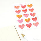 Watercolor Heart Bujo Planner Stickers: 1in (25mm) 0.75in (19mm) 0.5in (12mm) 0.25in (6mm)