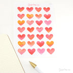 Watercolor Heart Bujo Planner Stickers: 1in (25mm) 0.75in (19mm) 0.5in (12mm) 0.25in (6mm)