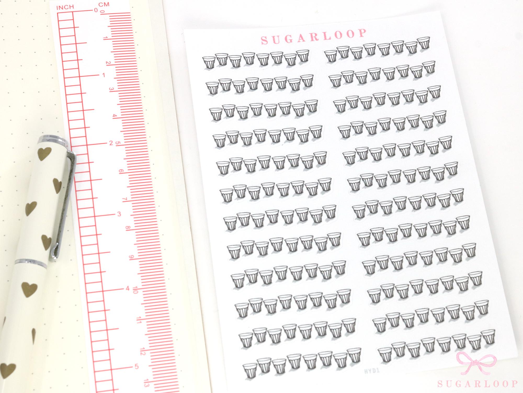 Water Glass Hydration Drink Glass Tracker Stickers for Planners & Journals