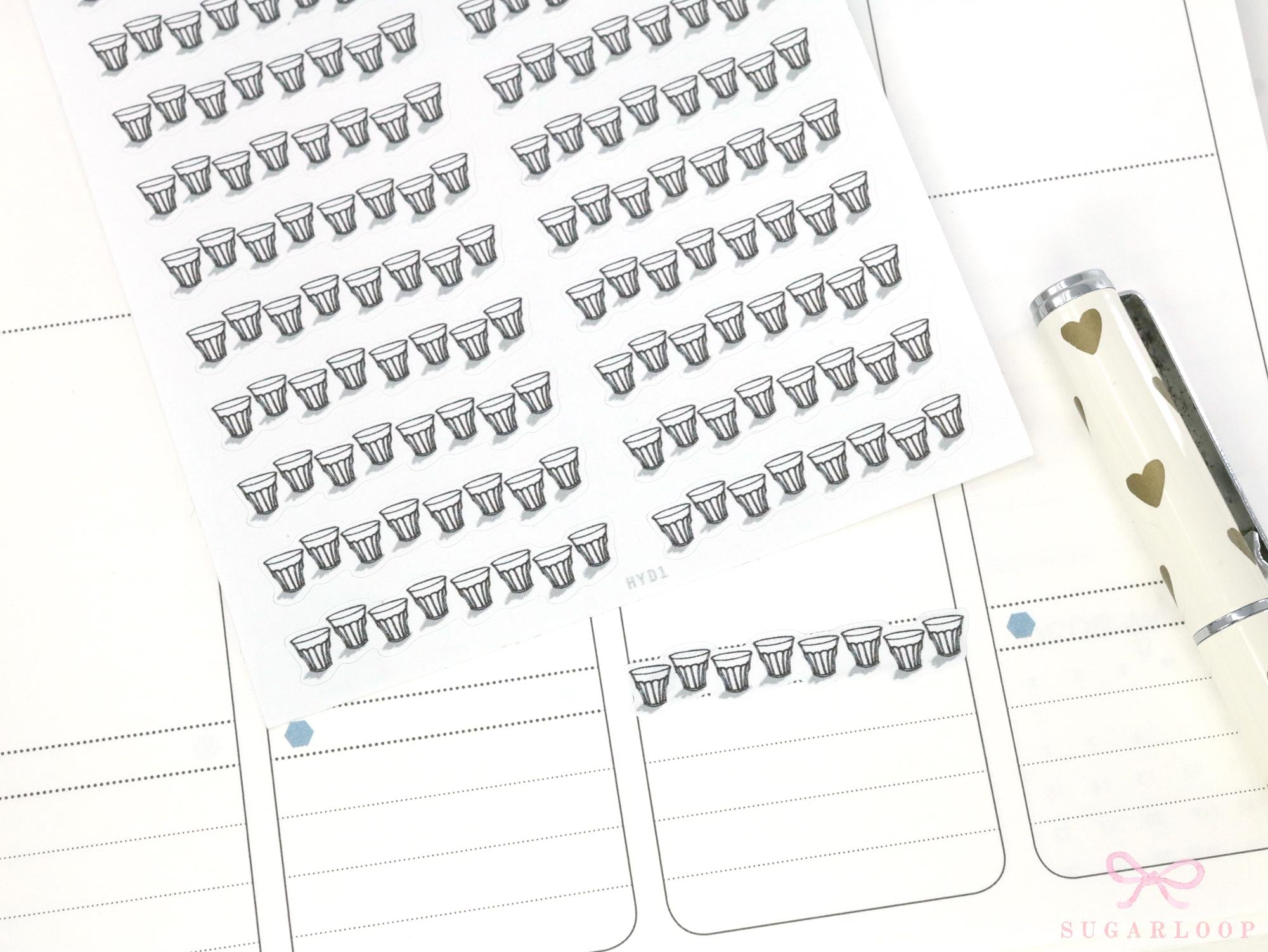 Water Glass Hydration Drink Glass Tracker Stickers for Planners & Journals