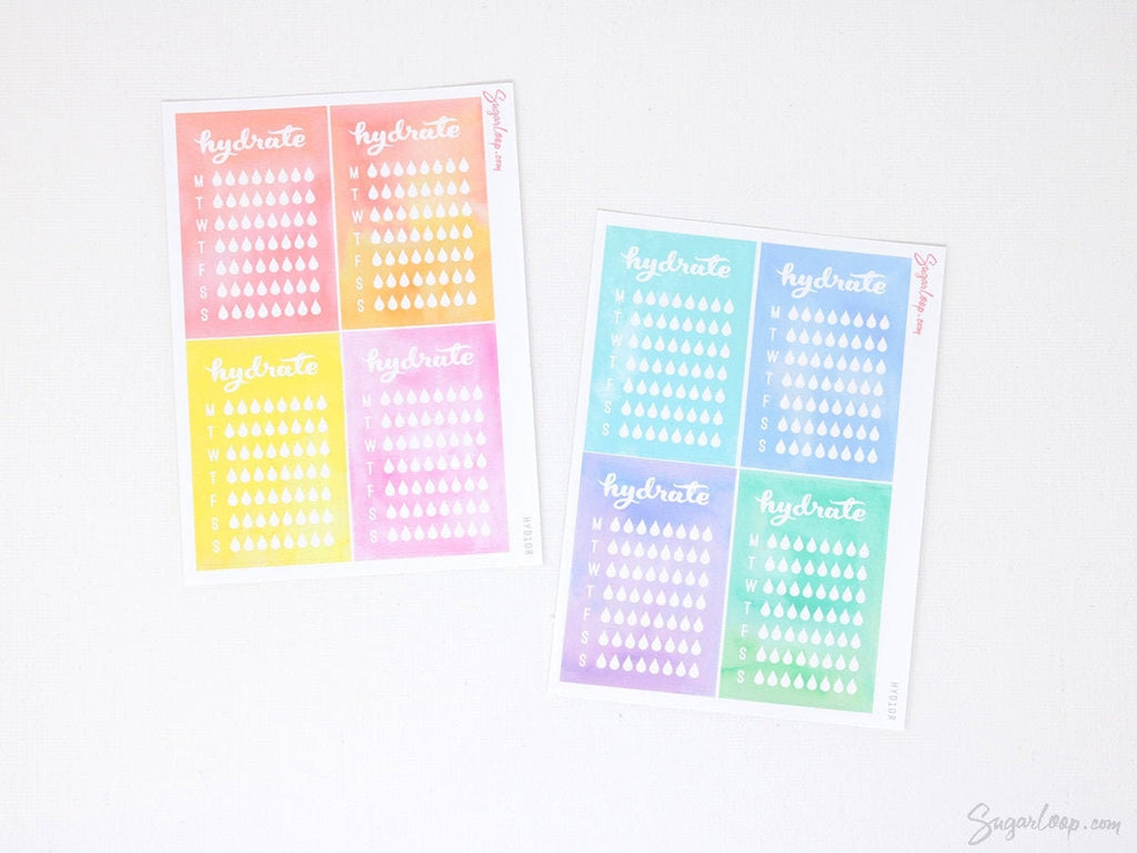 Weekly Watercolor Water Hydration Habit Tracker Stickers for Planners and Journals