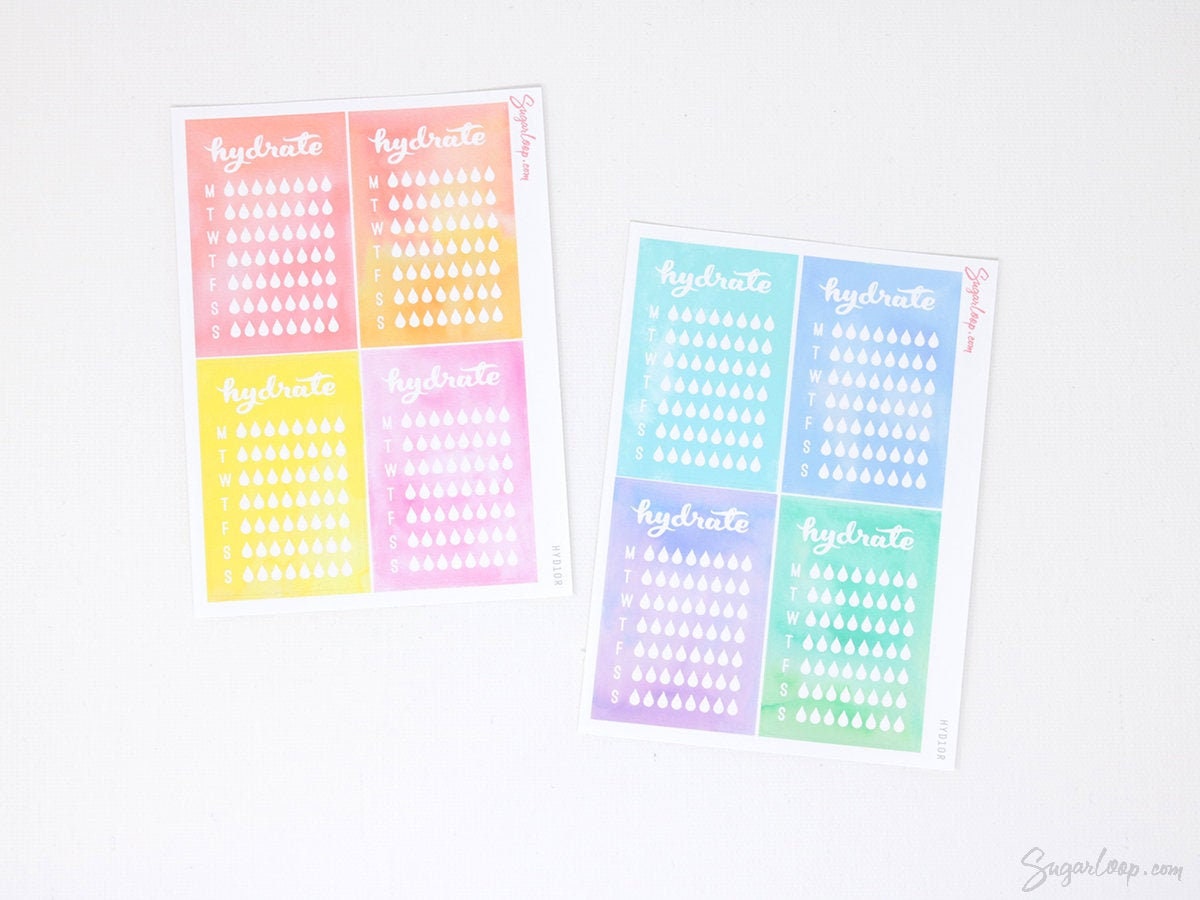 Weekly Watercolor Water Hydration Habit Tracker Stickers for Planners and Journals