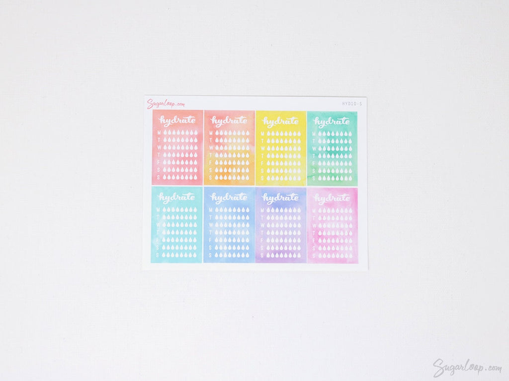 Weekly Watercolor Water Hydration Habit Tracker Stickers for Planners and Journals