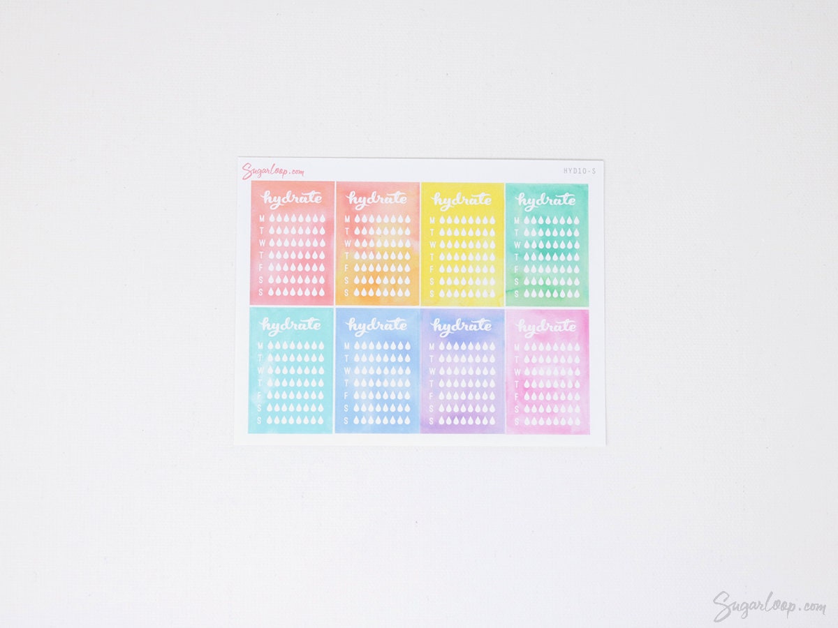 Weekly Watercolor Water Hydration Habit Tracker Stickers for Planners and Journals