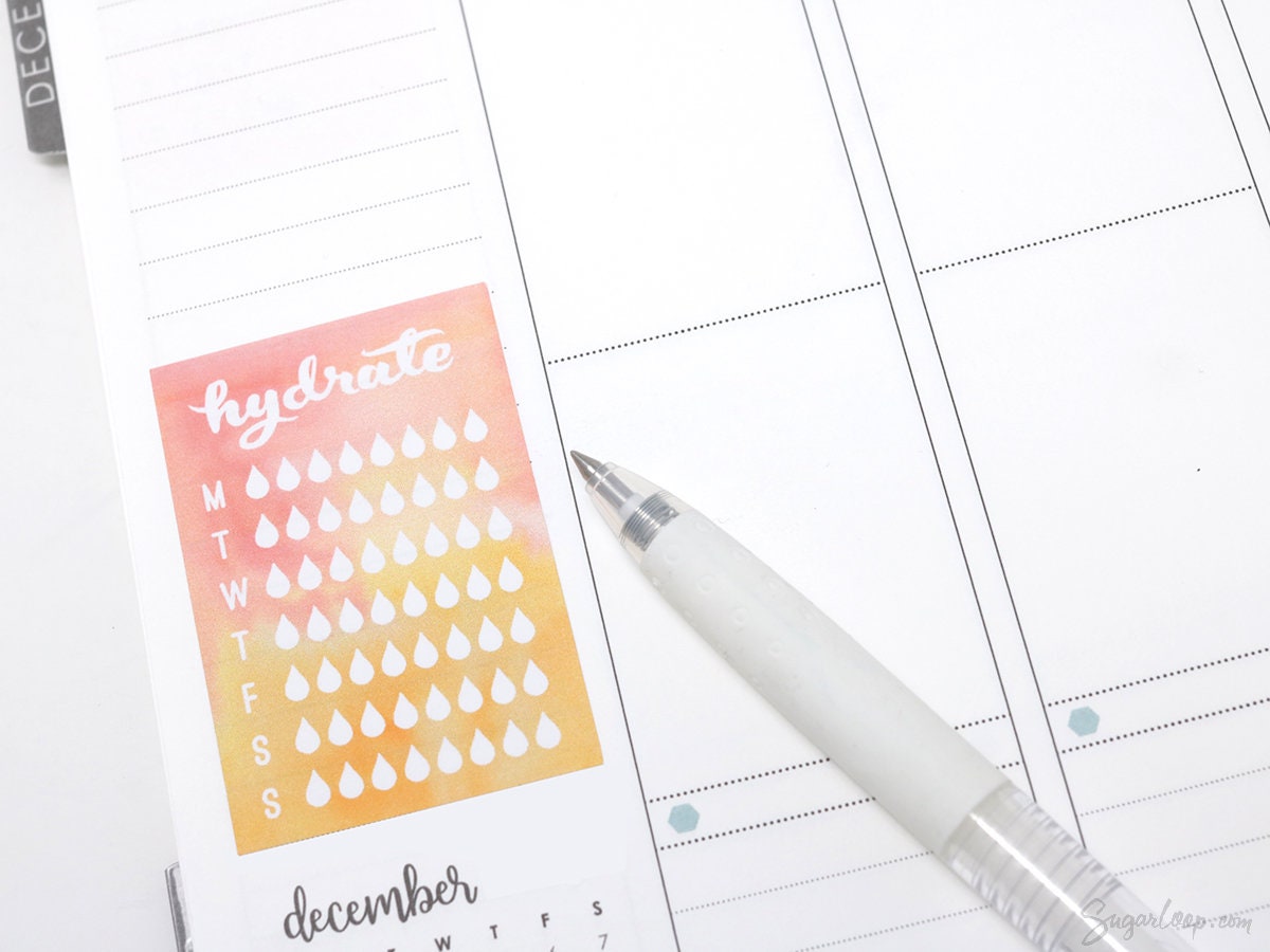 Weekly Watercolor Water Hydration Habit Tracker Stickers for Planners and Journals