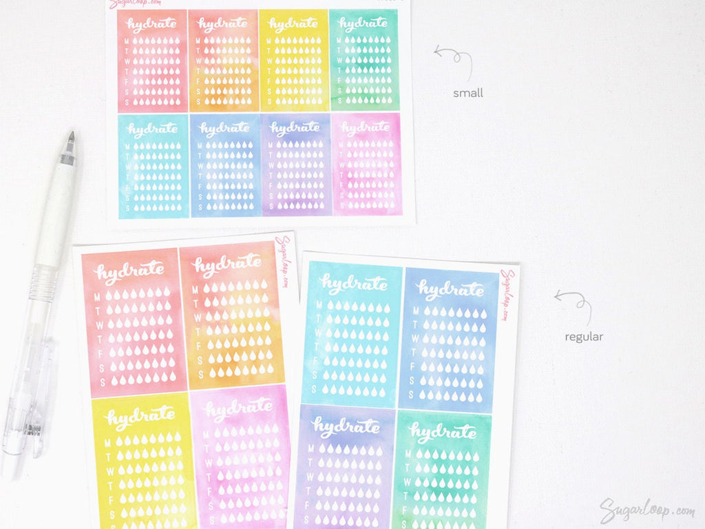 Weekly Watercolor Water Hydration Habit Tracker Stickers for Planners and Journals
