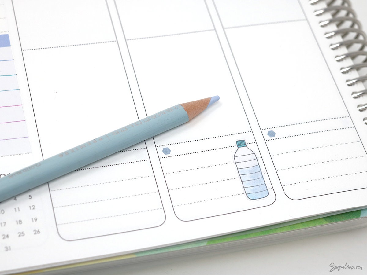 Hydration Tracker Stickers for Planners & Bullet Journals: 1in (25mm) or 0.75in (19 mm)