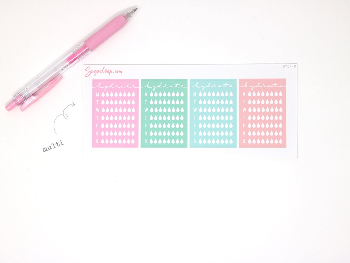 Weekly Water Hydration Habit Tracker Stickers for Planners and Journals