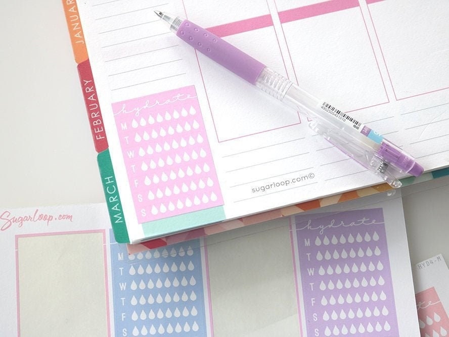 Weekly Water Hydration Habit Tracker Stickers for Planners and Journals