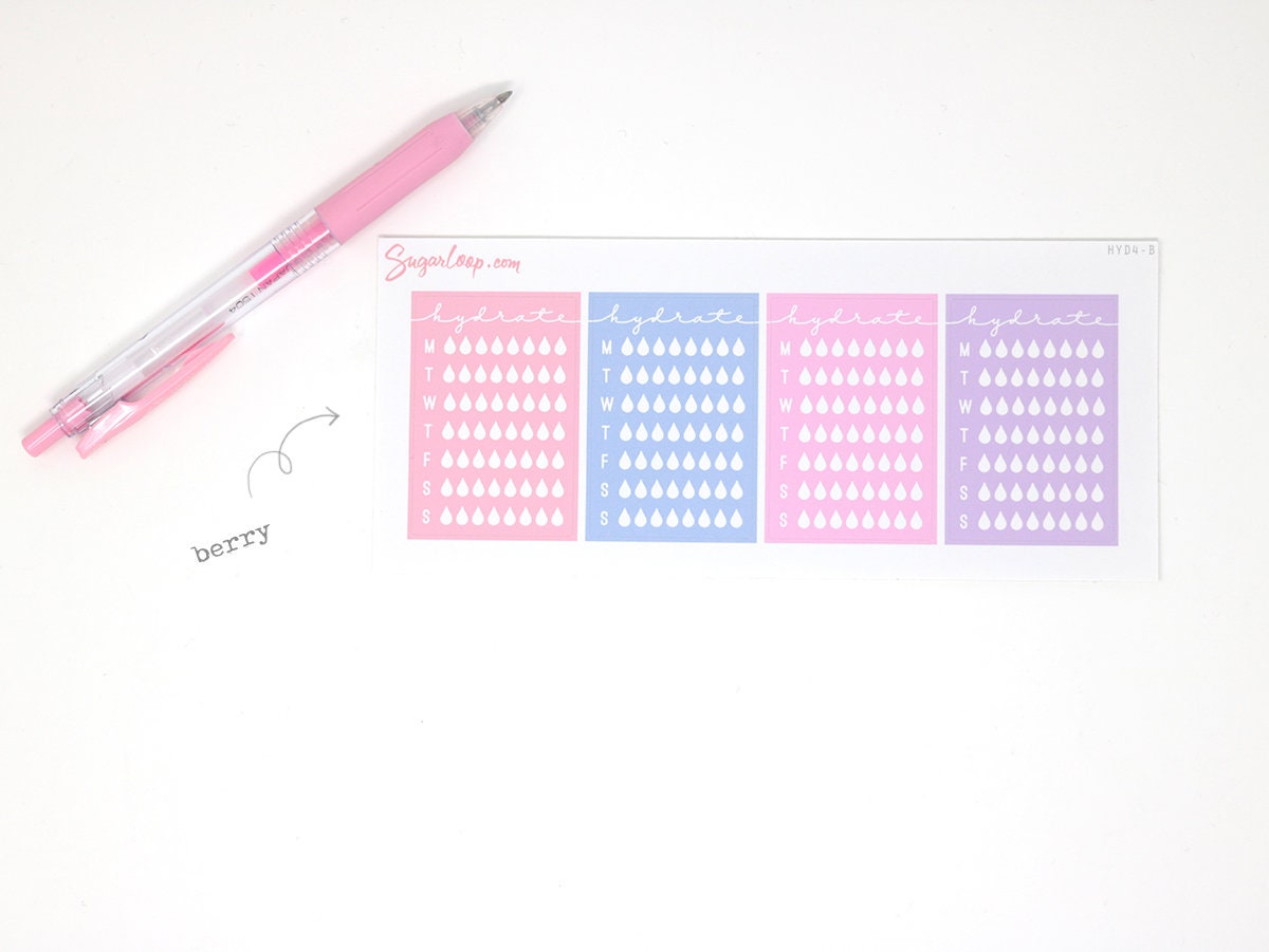 Weekly Water Hydration Habit Tracker Stickers for Planners and Journals