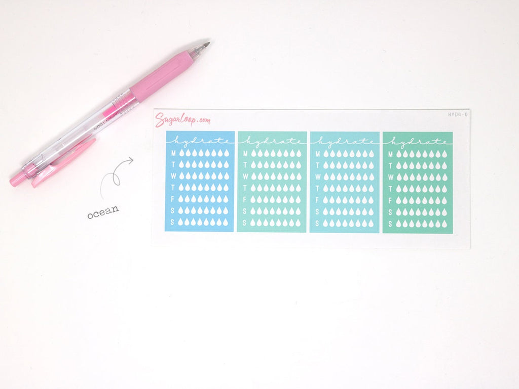 Weekly Water Hydration Habit Tracker Stickers for Planners and Journals