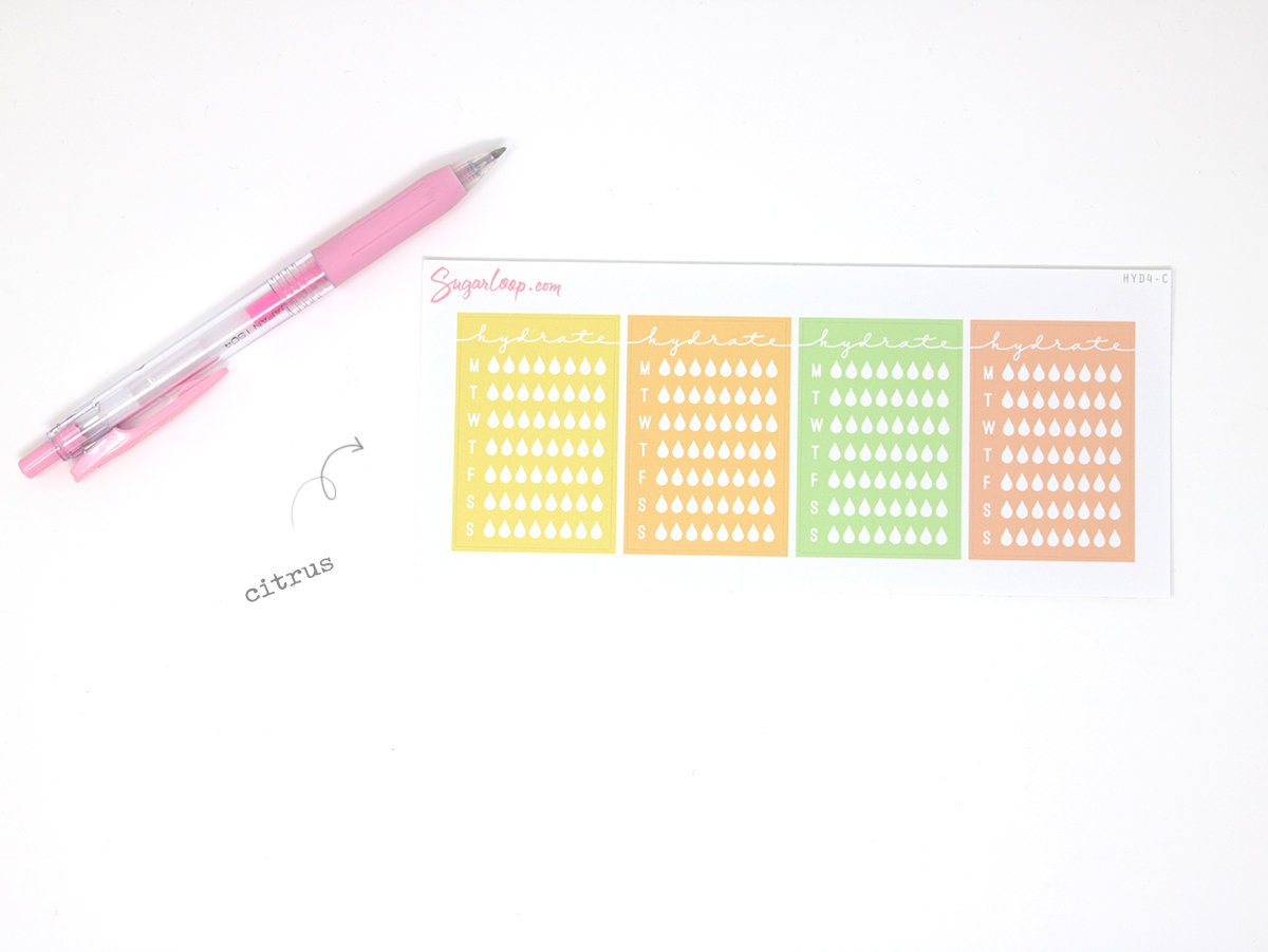 Weekly Water Hydration Habit Tracker Stickers for Planners and Journals