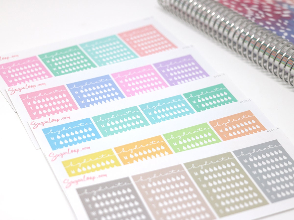 Weekly Water Hydration Habit Tracker Stickers for Planners and Journals