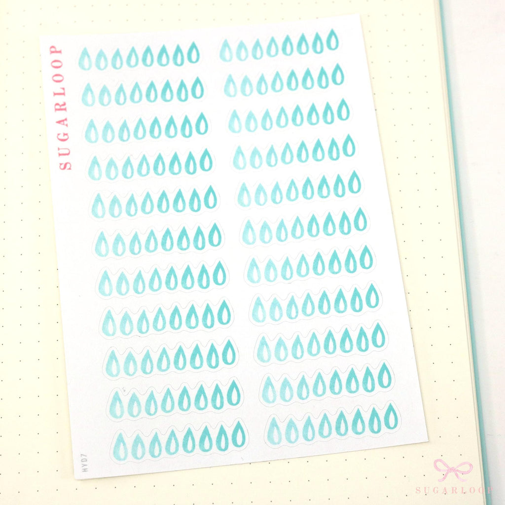 Water Drop Hydration Habit Tracker Stickers for Planners and Journals