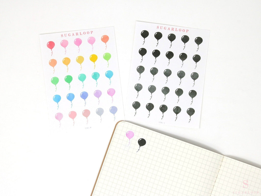 Balloon Birthday Celebration Bujo Journal Planner Stickers: Rainbow or Neutral
