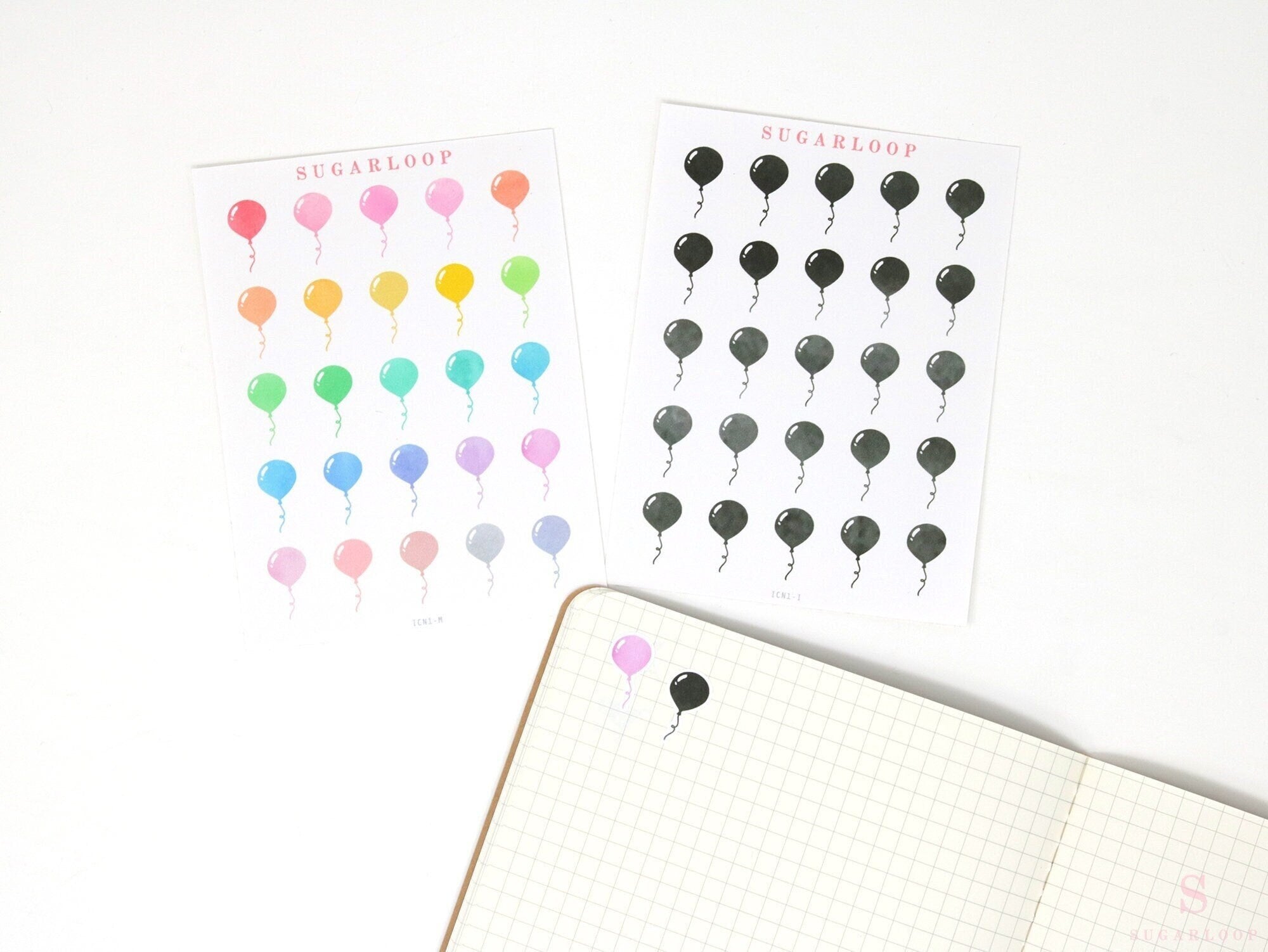 Balloon Birthday Celebration Bujo Journal Planner Stickers: Rainbow or Neutral