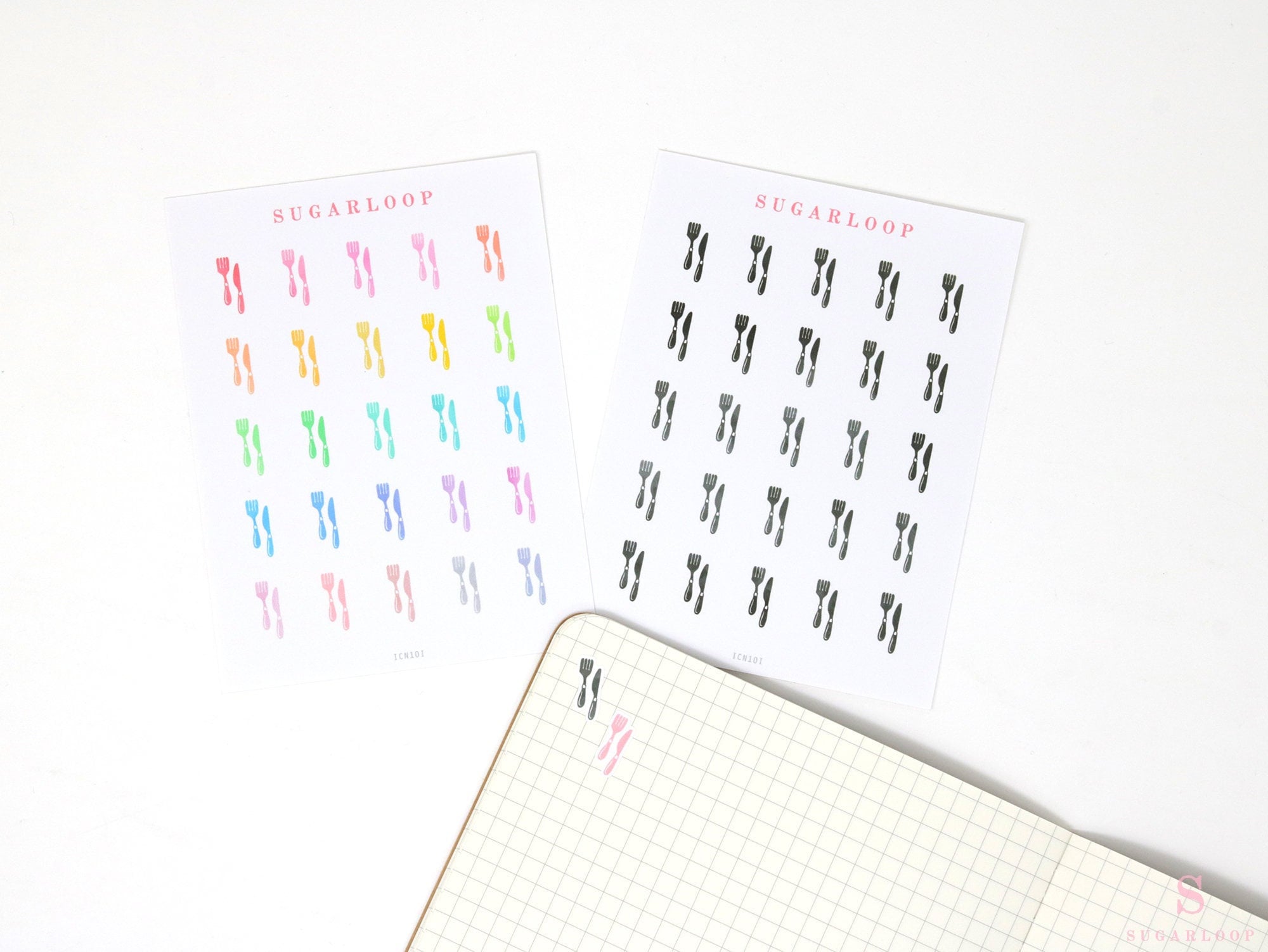 Meal Plan Prep Icon Bujo Planner Stickers: Rainbow or Neutral