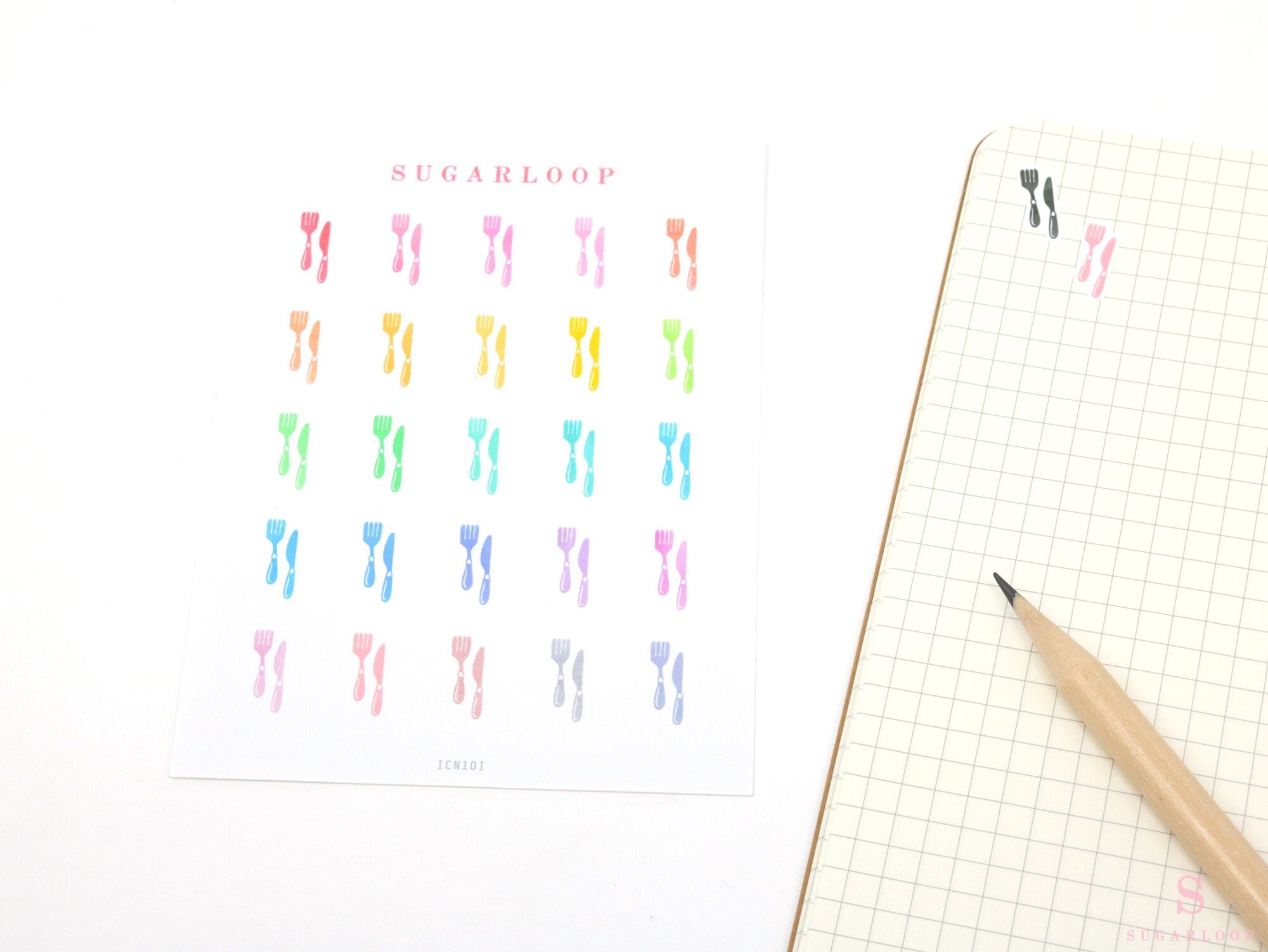 Meal Plan Prep Icon Bujo Planner Stickers: Rainbow or Neutral