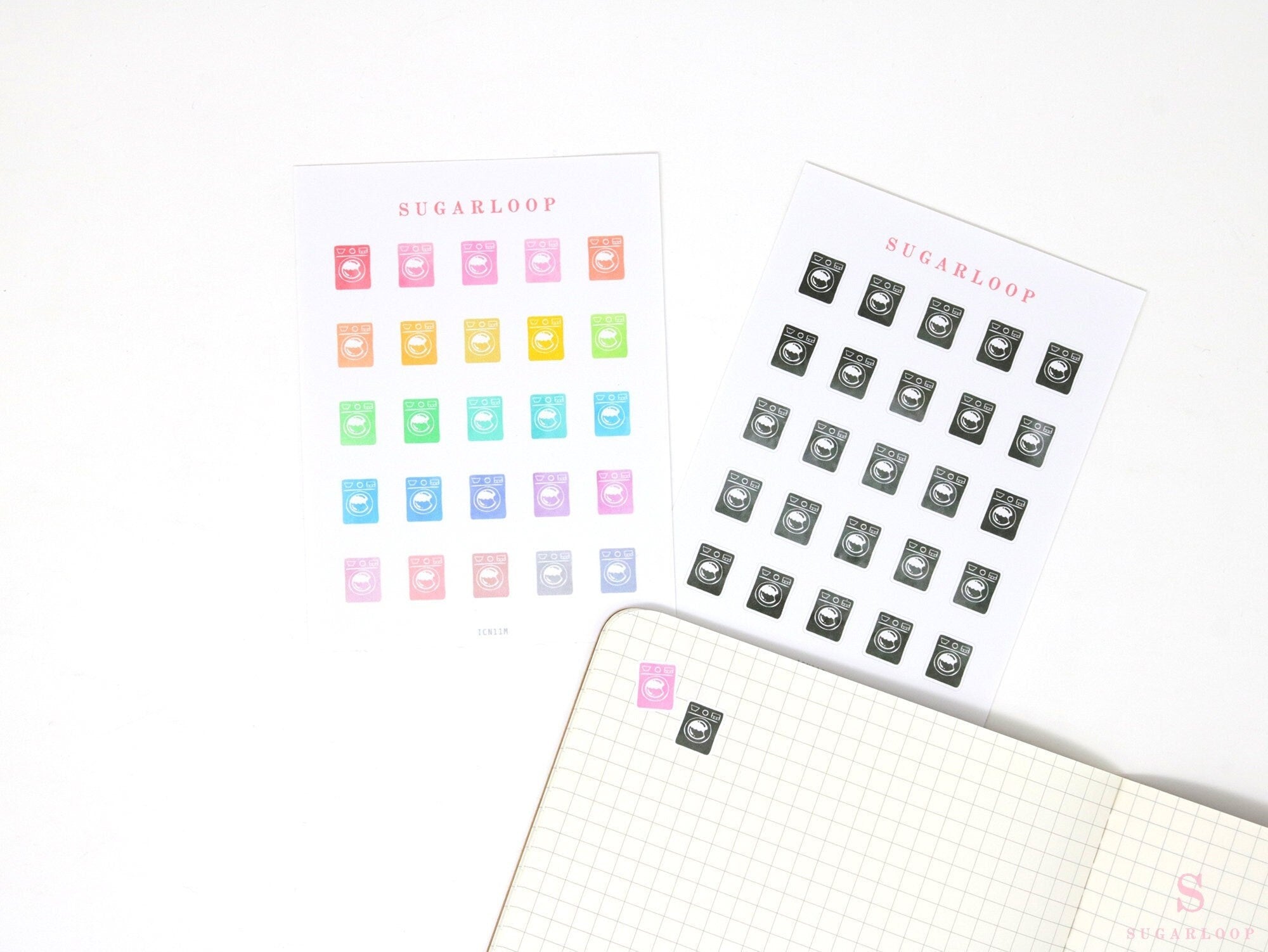 Washing Machine Laundry Icon Bujo Journal Planner Stickers: Rainbow & Neutral
