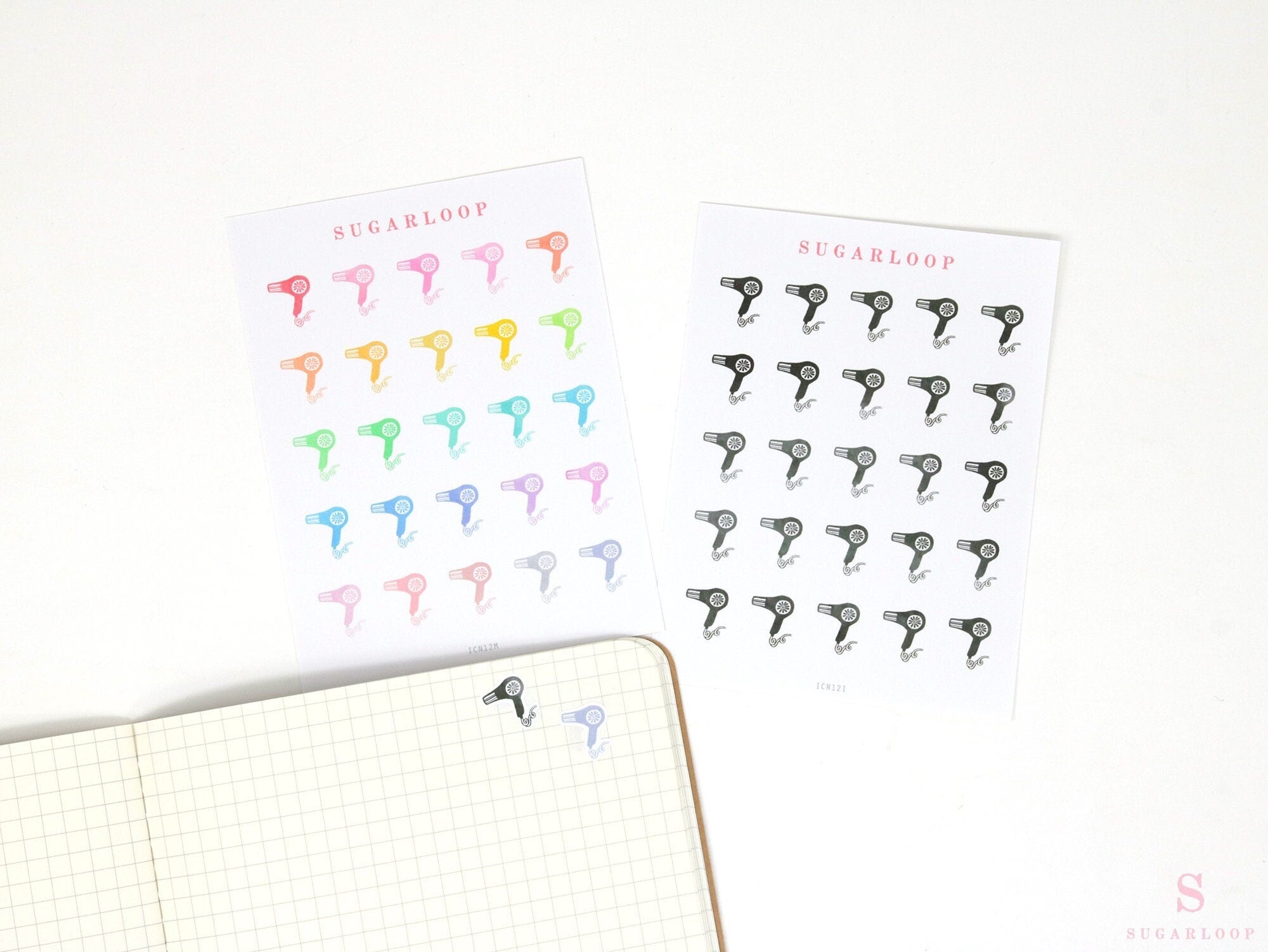 Hair Dryer Haircut Appointment Bujo Journal Planner Stickers: Rainbow or Neutral