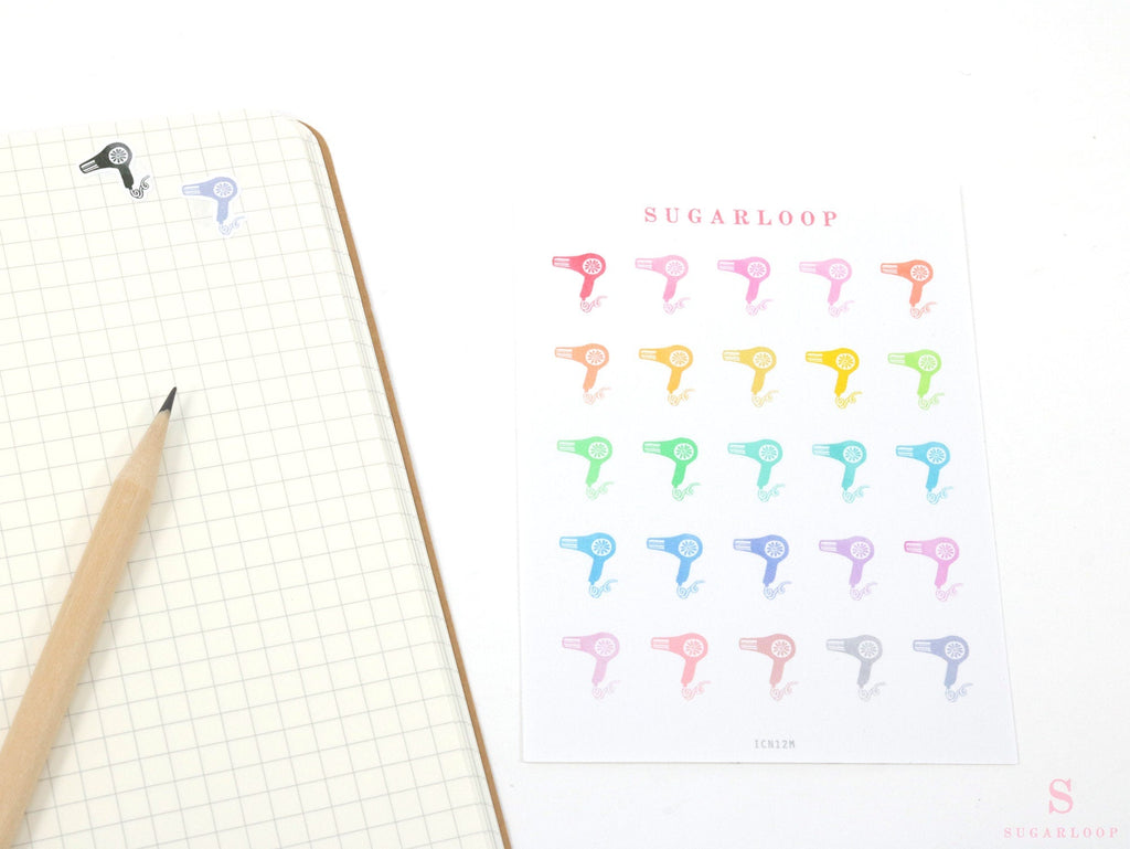 Hair Dryer Haircut Appointment Bujo Journal Planner Stickers: Rainbow or Neutral