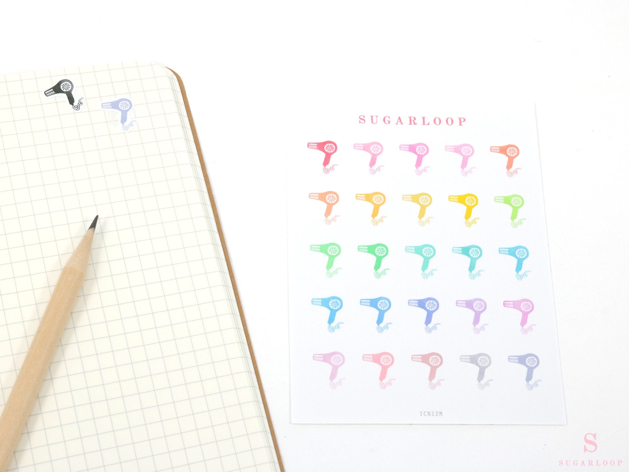 Hair Dryer Haircut Appointment Bujo Journal Planner Stickers: Rainbow or Neutral