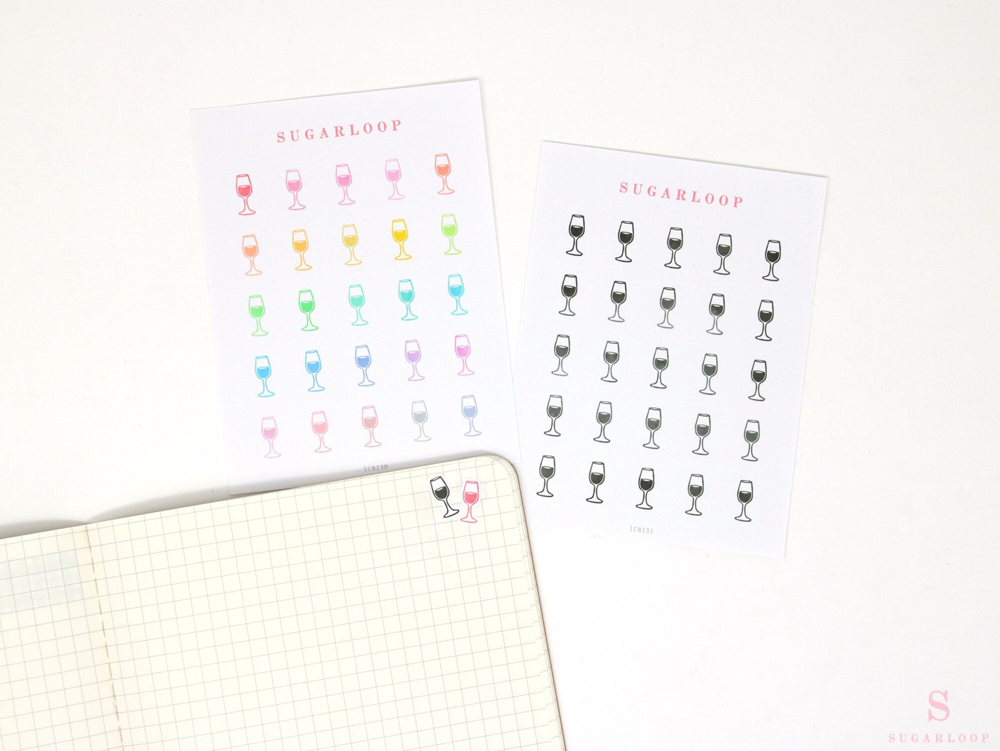 Wine Glass Icon Bujo Planner Stickers: Rainbow or Neutral