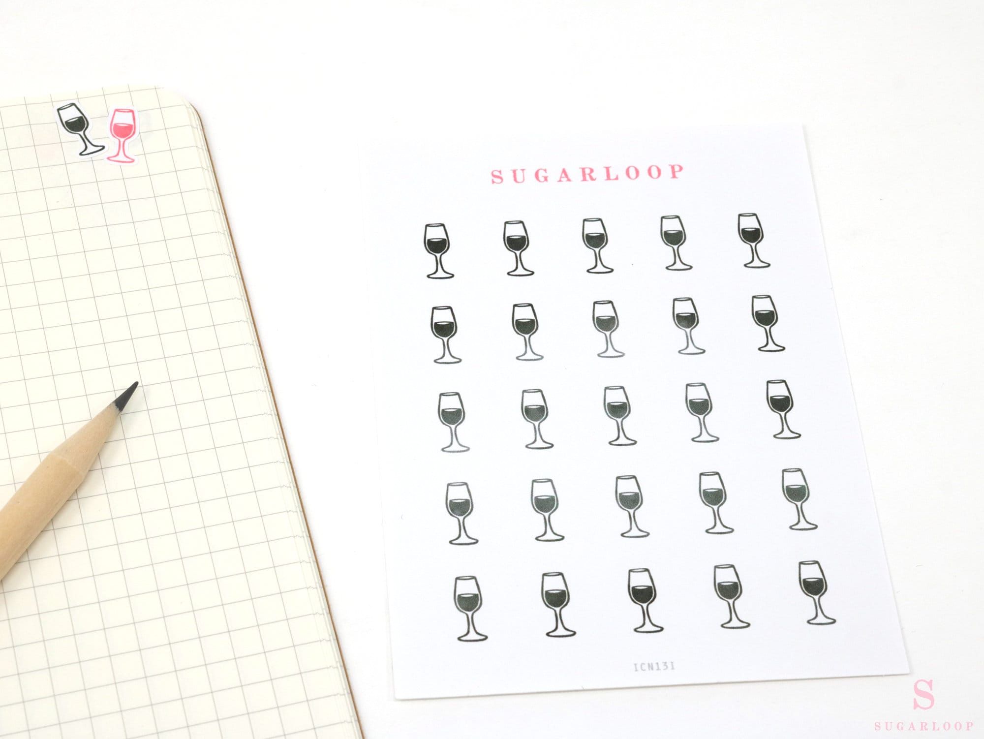 Wine Glass Icon Bujo Planner Stickers: Rainbow or Neutral