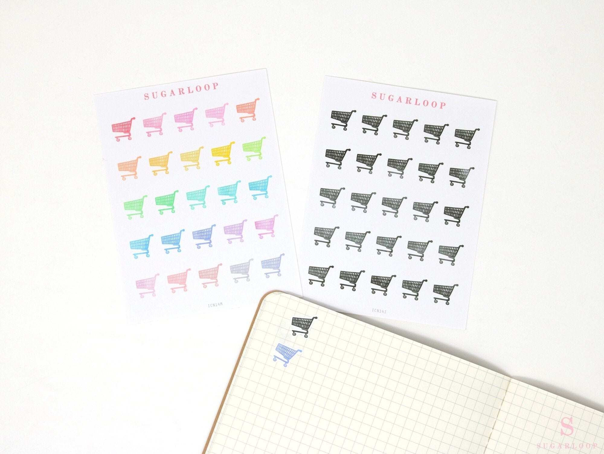 Shopping Cart Grocery Supermarket Icon Bujo Journal Planner Stickers: Rainbow or Neutral