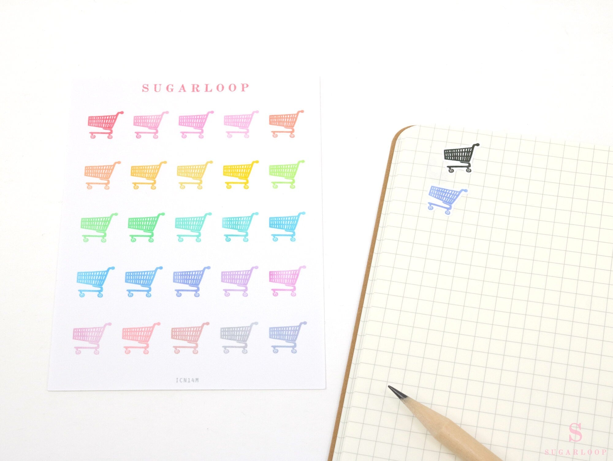 Shopping Cart Grocery Supermarket Icon Bujo Journal Planner Stickers: Rainbow or Neutral