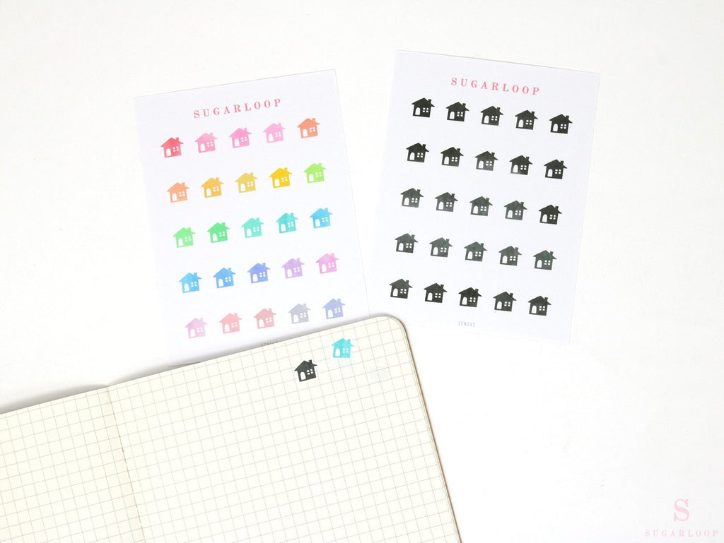 House Rent Icon Bujo Journal and Planner Stickers: Rainbow or Neutral