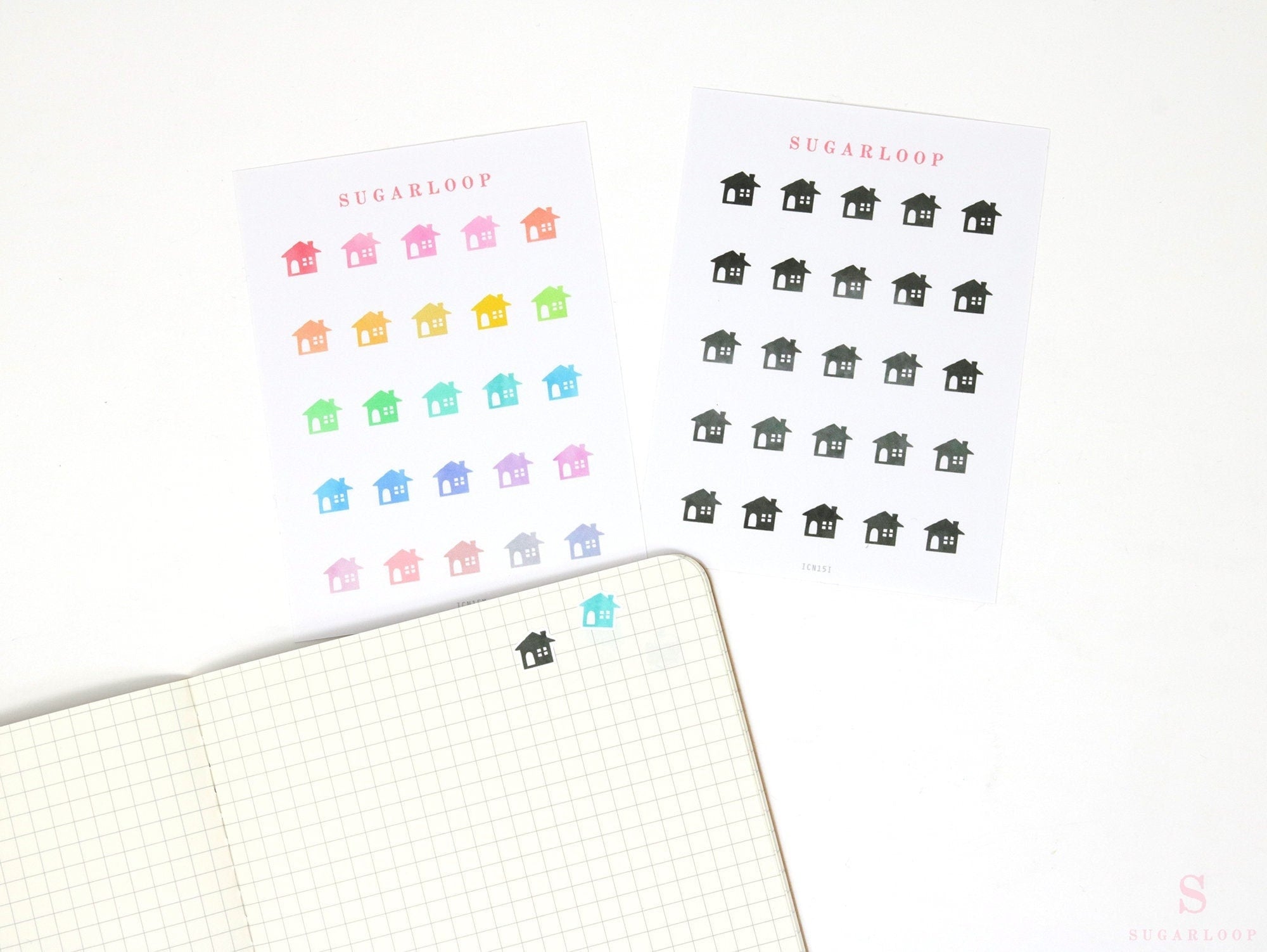 House Rent Icon Bujo Journal and Planner Stickers: Rainbow or Neutral