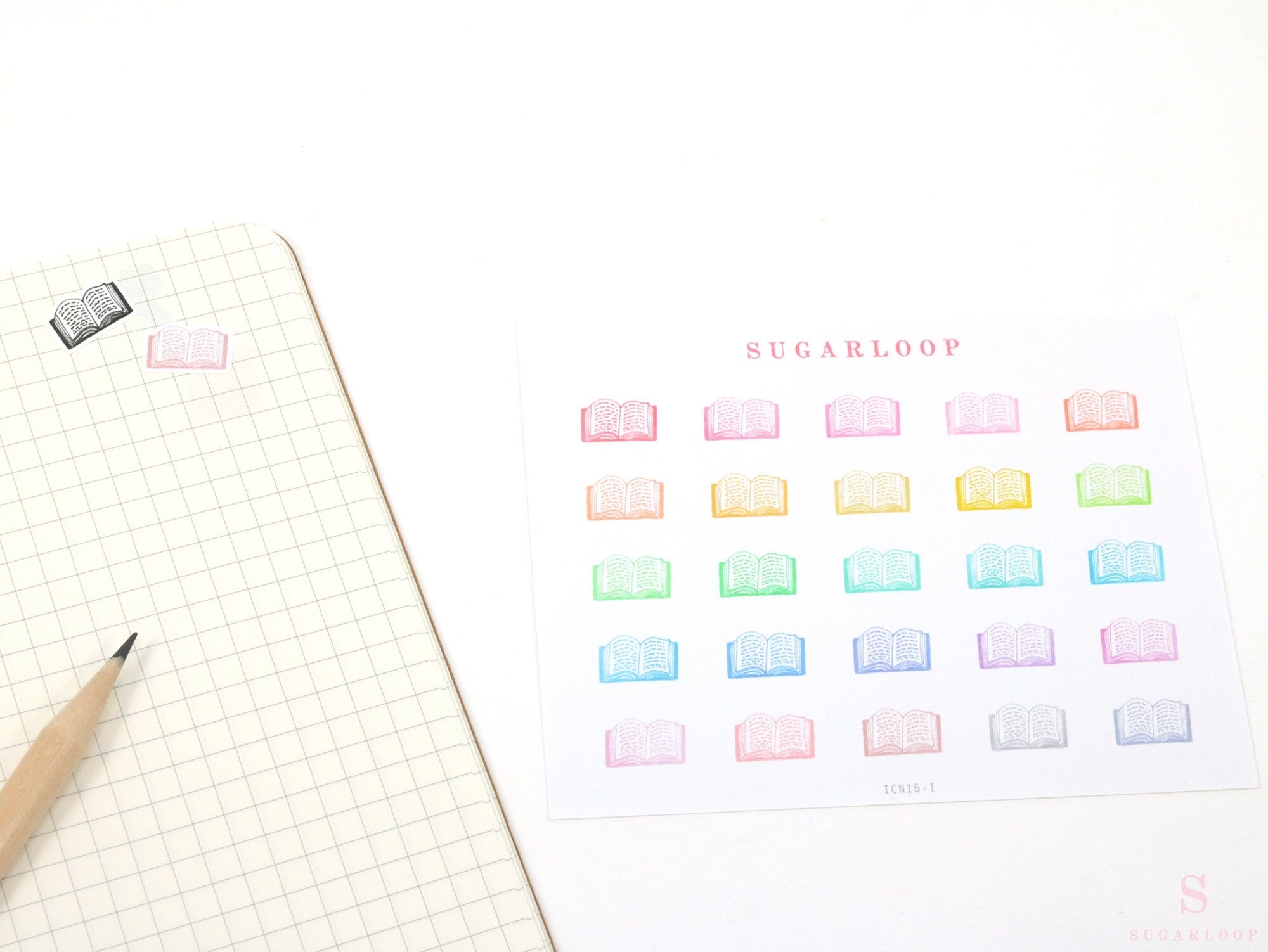 Open Book Icon Stickers for Bujos Journals and Planners: Rainbow or Neutral