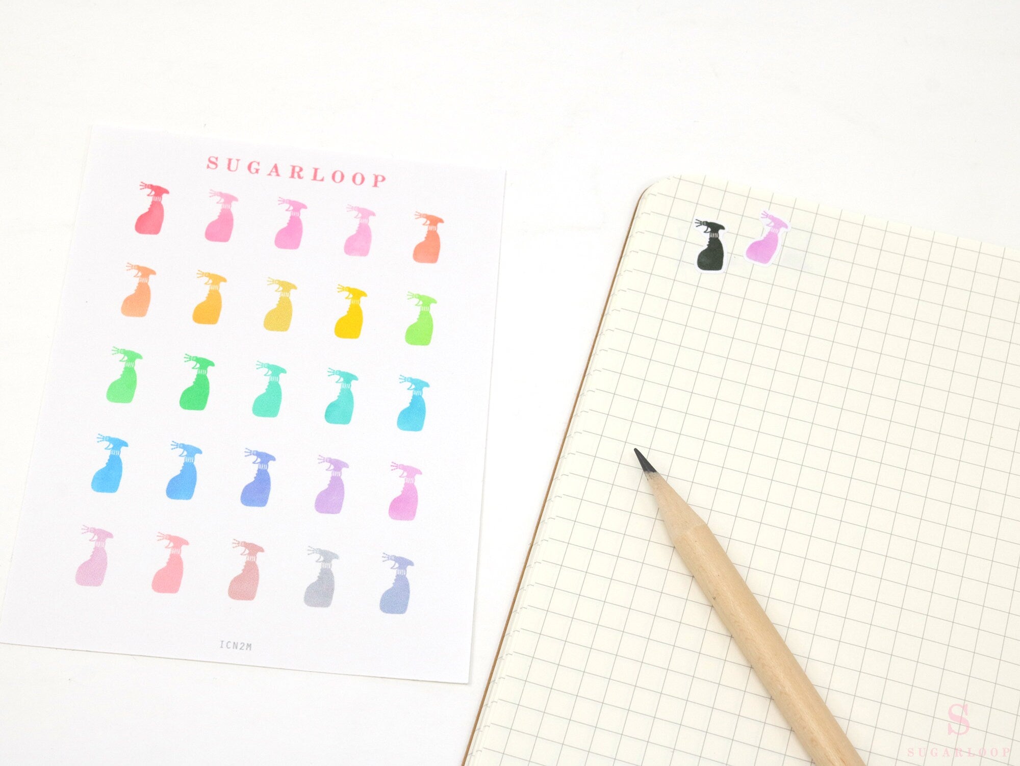 Spray Bottle Cleaning Icon Bujo Journal Planner Stickers: Rainbow or Neutral
