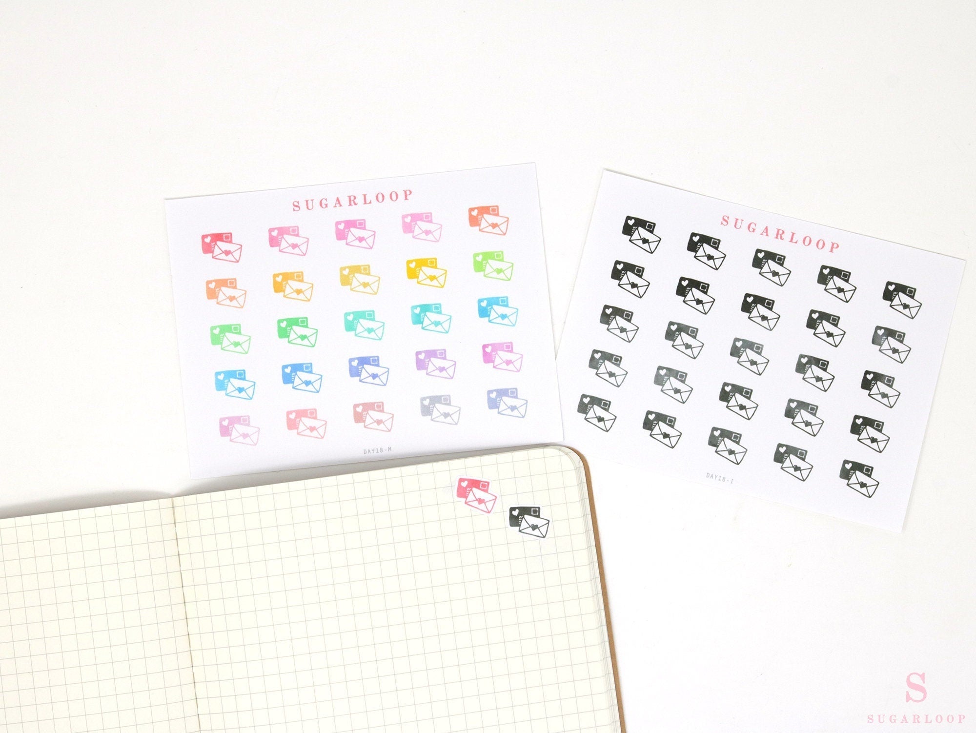 Happy Mail Script Bujo Journal Planner Stickers: Rainbow or Neutral