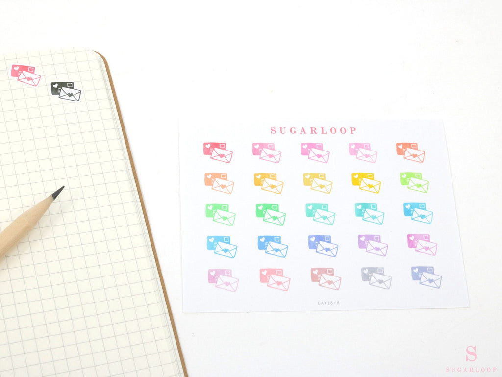 Happy Mail Script Bujo Journal Planner Stickers: Rainbow or Neutral