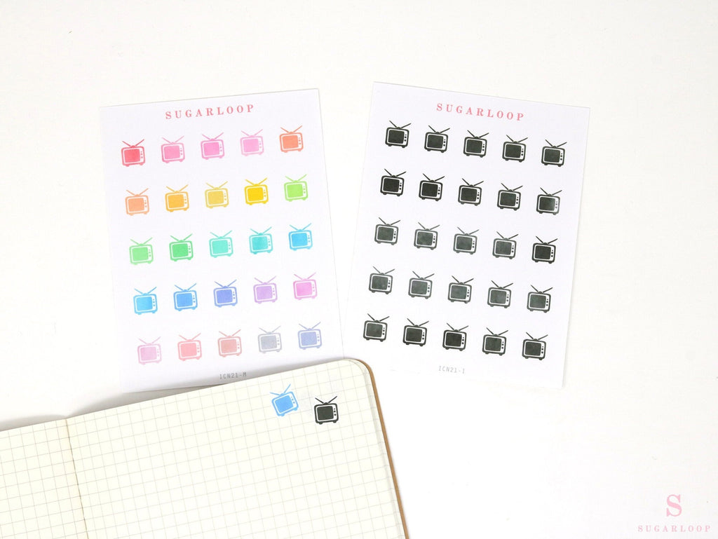 TV Streaming Watch Icon Bujo Planner Stickers: Rainbow or Neutral