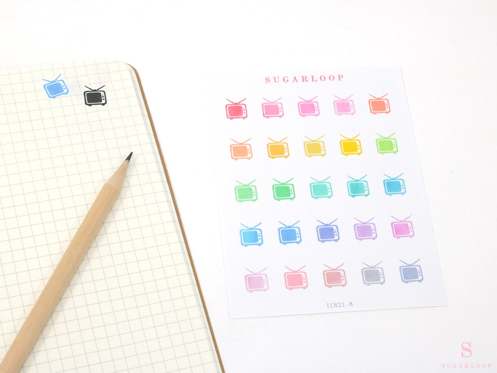 TV Streaming Watch Icon Bujo Planner Stickers: Rainbow or Neutral