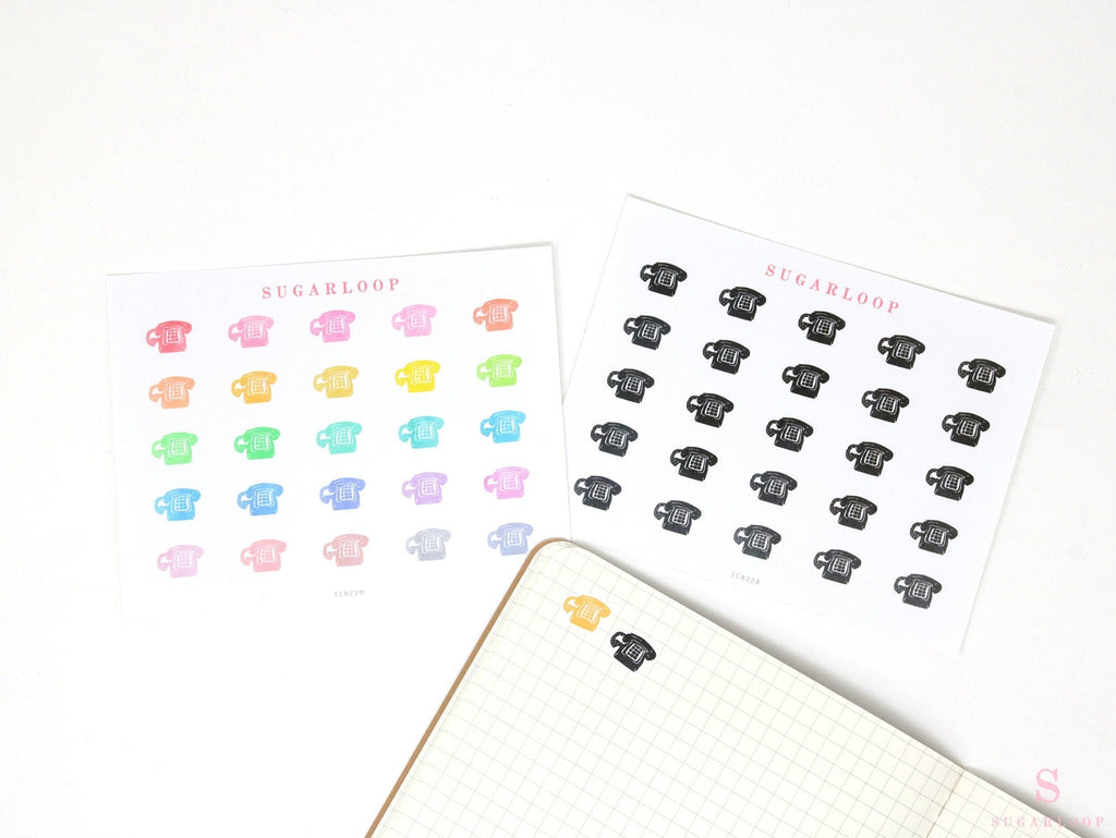 Mini Telephone Icon Bujo Planner Stickers: Rainbow or Neutral