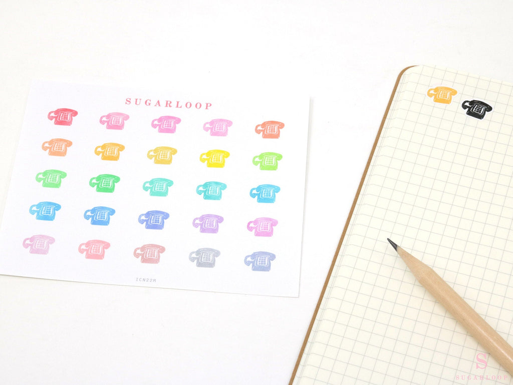 Mini Telephone Icon Bujo Planner Stickers: Rainbow or Neutral