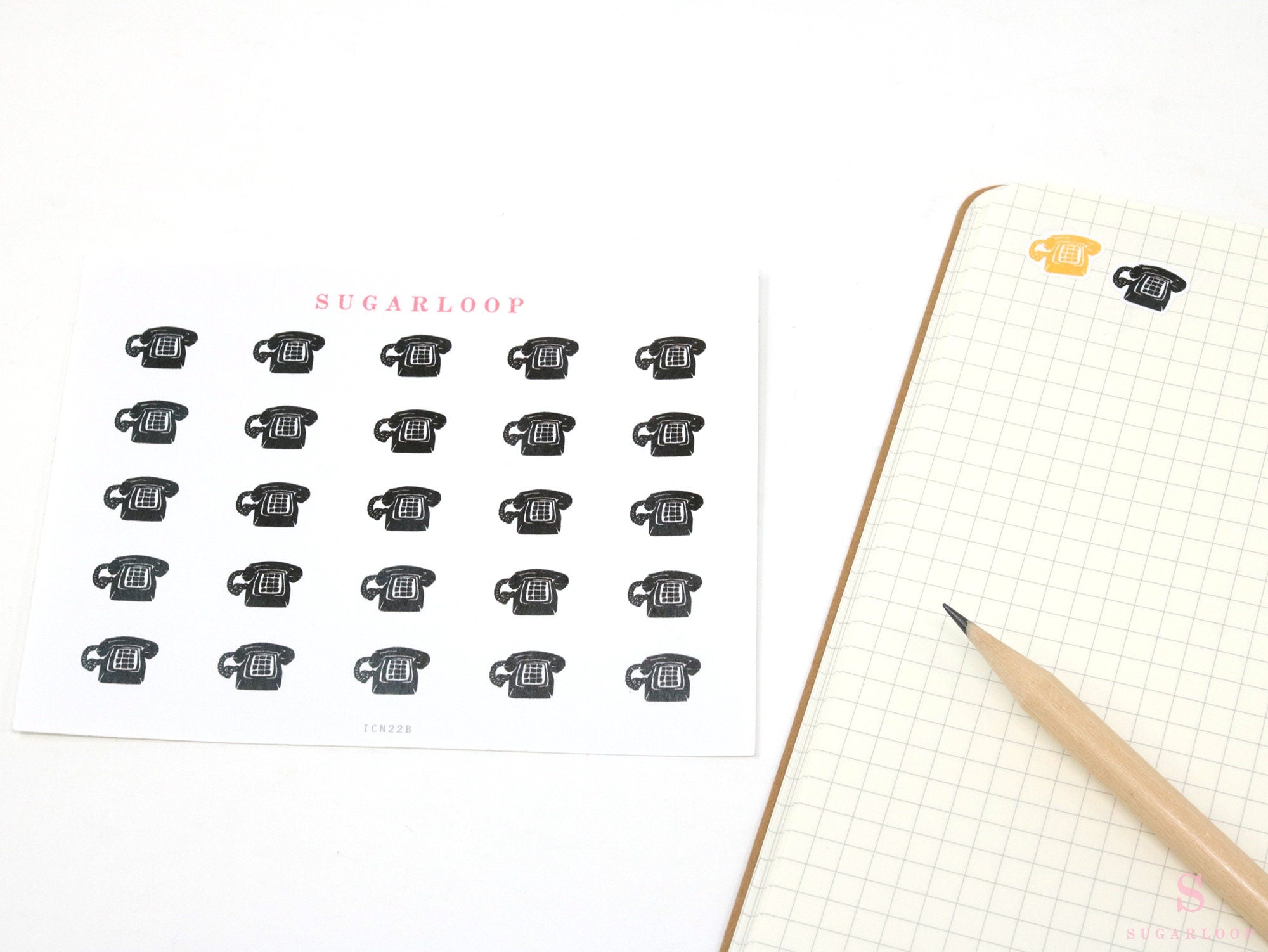 Mini Telephone Icon Bujo Planner Stickers: Rainbow or Neutral