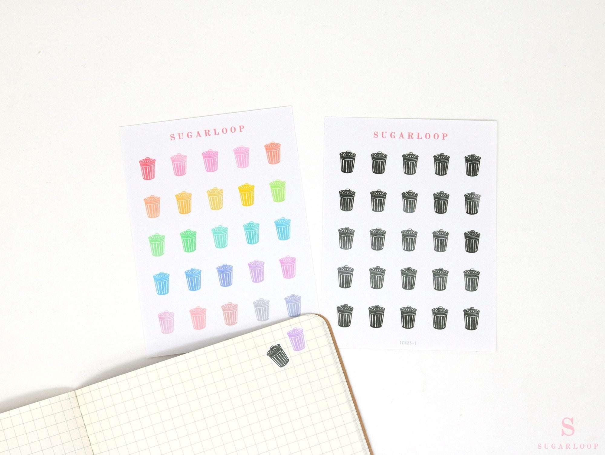 Trash Can Garbage Rubbish Bin Icon Bujo Planner Stickers: Rainbow & Neutral