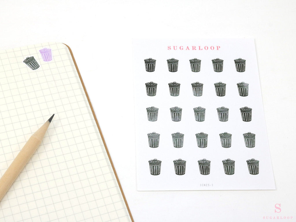 Trash Can Garbage Rubbish Bin Icon Bujo Planner Stickers: Rainbow & Neutral