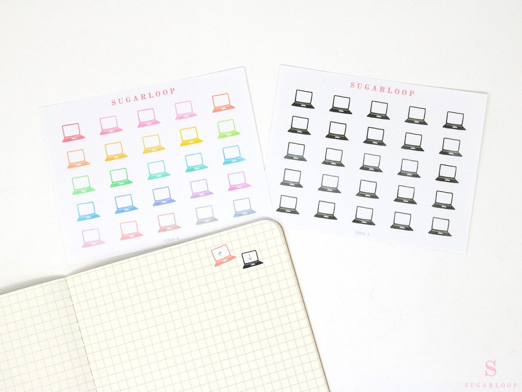 Laptop Work Computer Icon Bujo Planner Stickers: Rainbow or Neutral