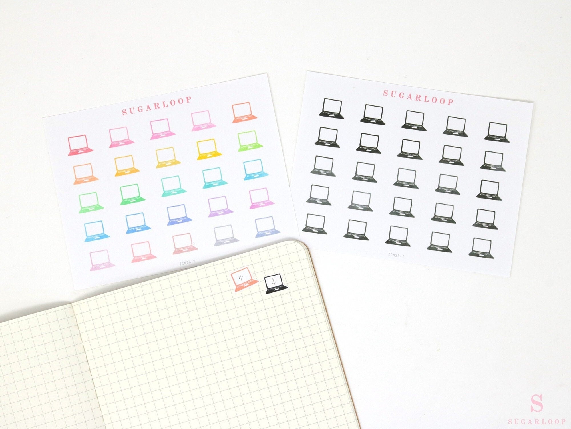 Laptop Work Computer Icon Bujo Planner Stickers: Rainbow or Neutral