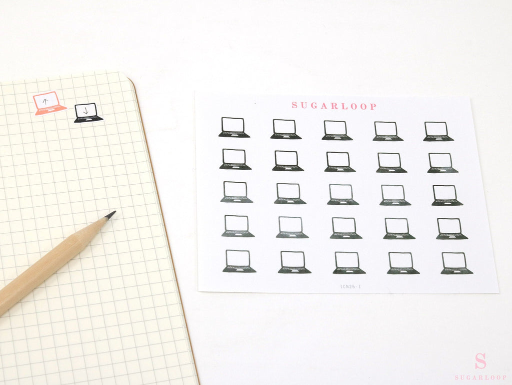 Laptop Work Computer Icon Bujo Planner Stickers: Rainbow or Neutral