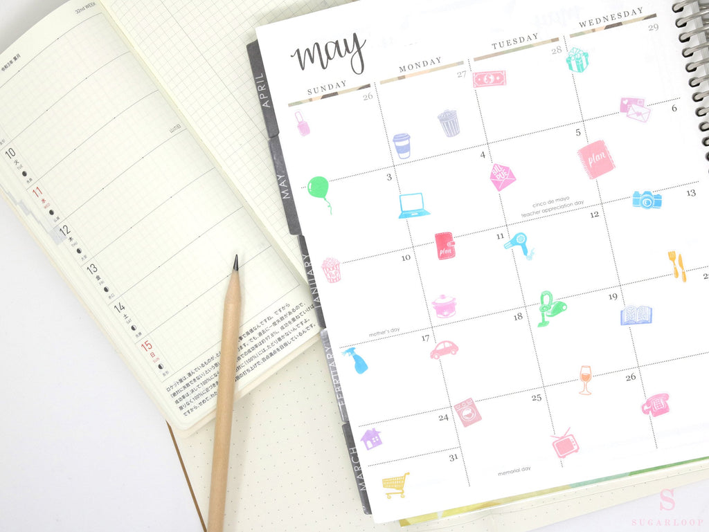 Laptop Work Computer Icon Bujo Planner Stickers: Rainbow or Neutral