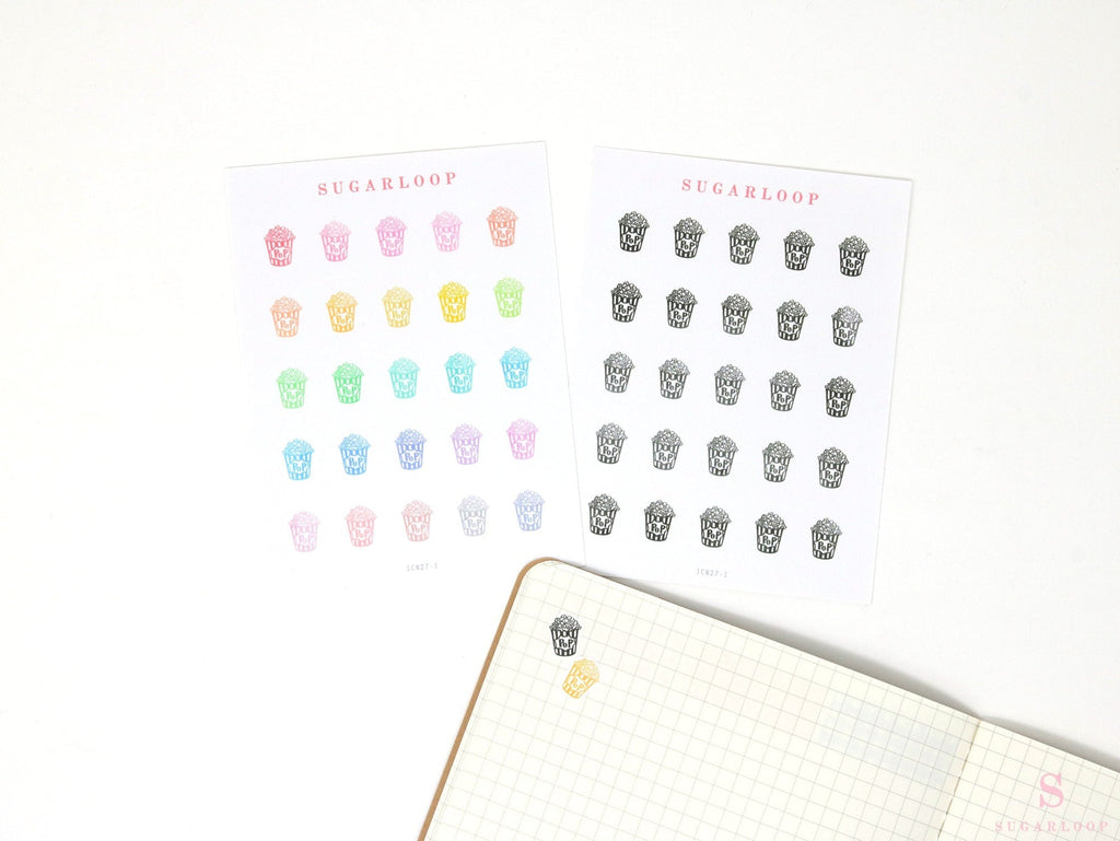Popcorn Movie Streaming Icon Bujo Planner Stickers: Rainbow or Neutral