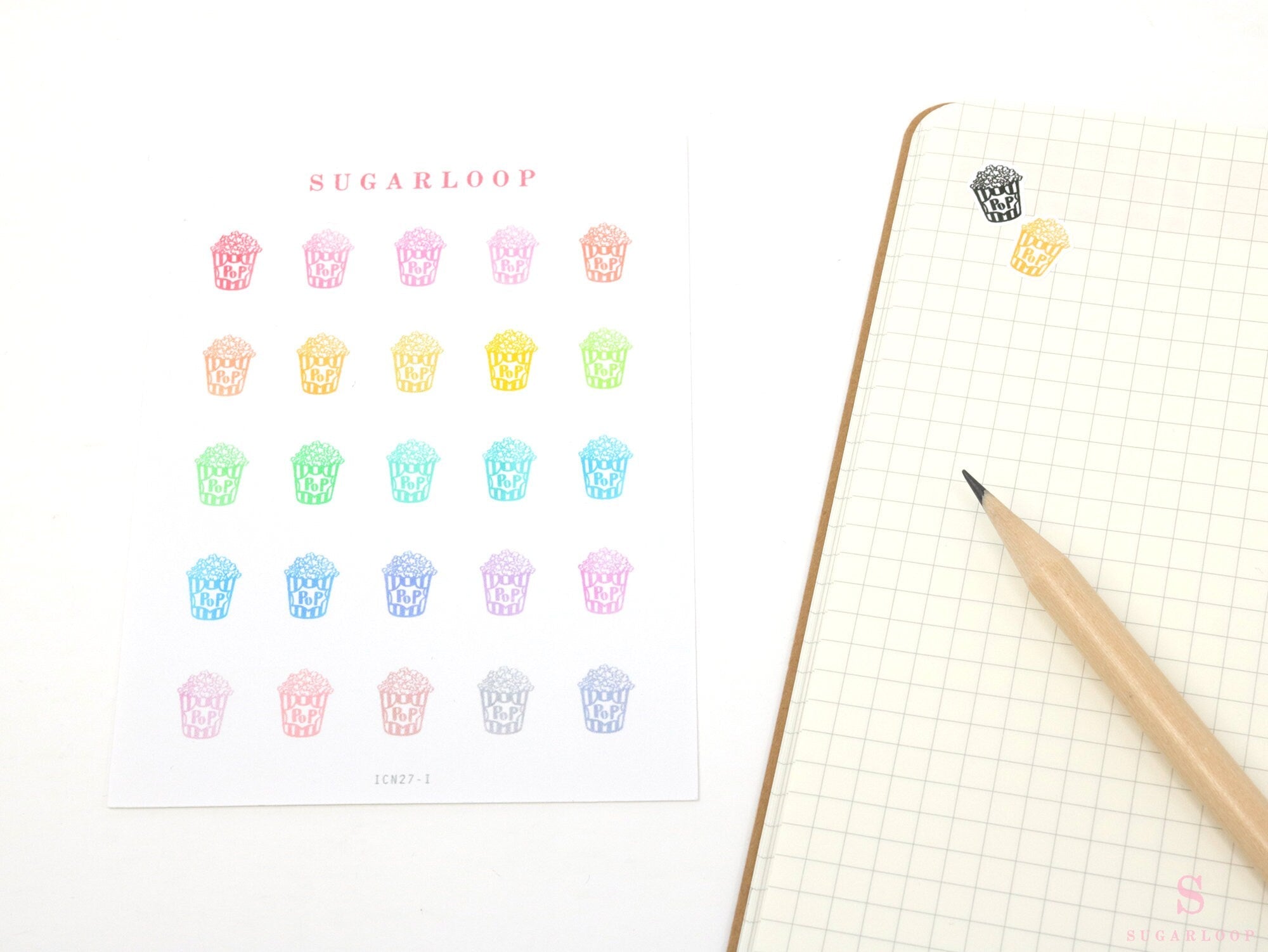 Popcorn Movie Streaming Icon Bujo Planner Stickers: Rainbow or Neutral
