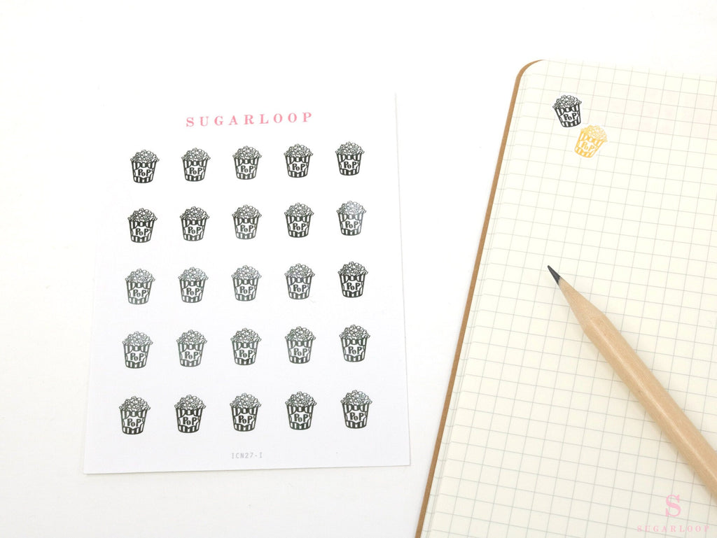 Popcorn Movie Streaming Icon Bujo Planner Stickers: Rainbow or Neutral